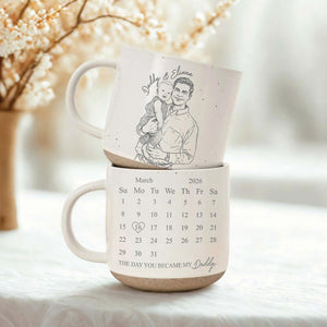 The Day You Became My Dad Engraved Coffee Mug, Personalized Daddy Calendar Pottery Mug, First Father's Day Gift, Gifts from Daughter and Son