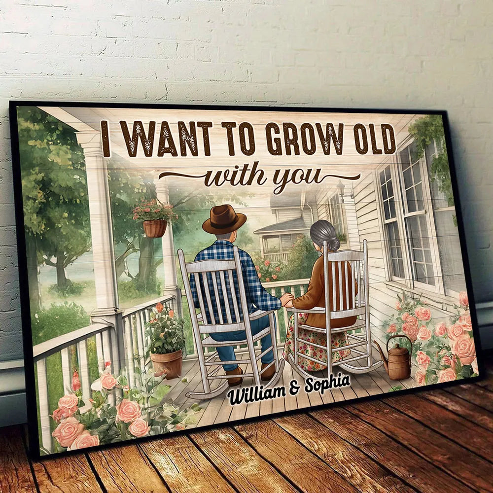 Old Couple Growing Old Together - Personalized Canvas - Anniversary Gift, Valentine's Day Gift For Couple