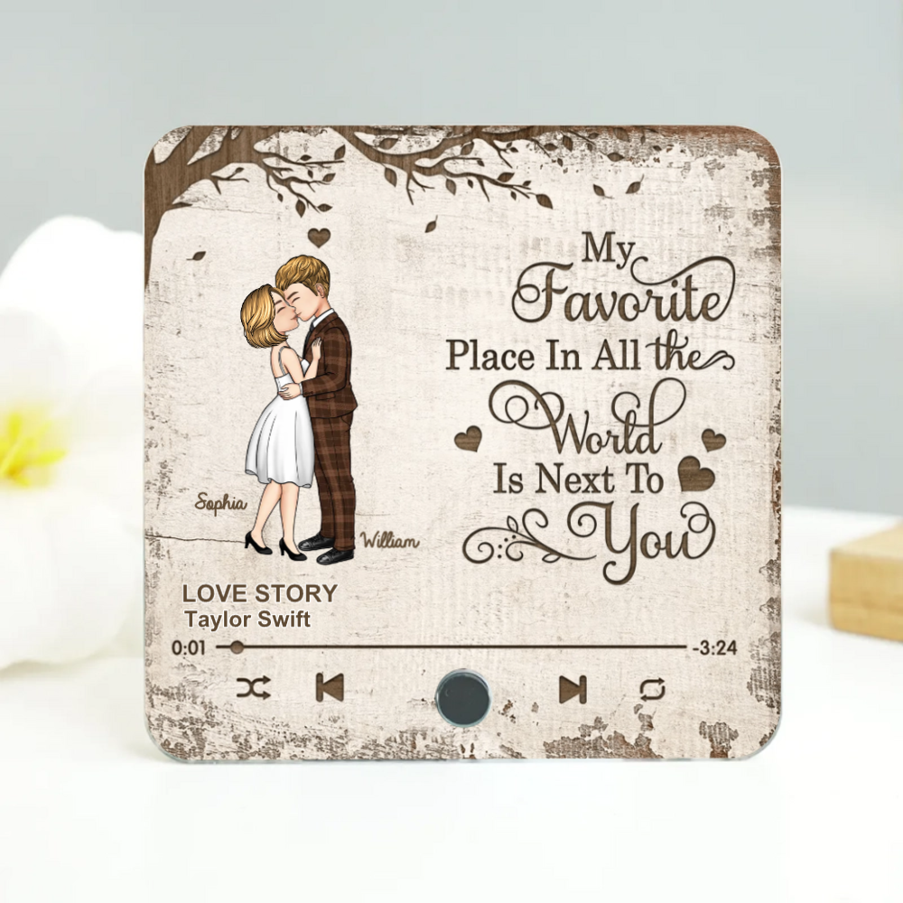 Kissing Couple My Favorite Place In The World - Personalized Music Fridge Magnet - Gift For Couple