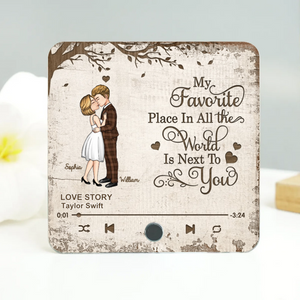 Kissing Couple My Favorite Place In The World - Personalized Music Fridge Magnet - Gift For Couple