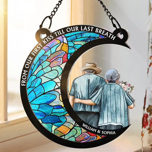 I Love You To The Moon And Back - Personalized Suncatcher Ornament - Gift For Couple, Anniversary Gift, Room Decor