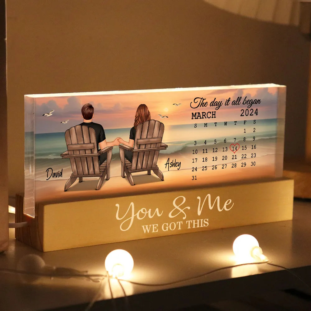 Beach Couple Sunset View - Personalized 3D LED Light Wooden Base - Gift For Couple, Anniversary Gift