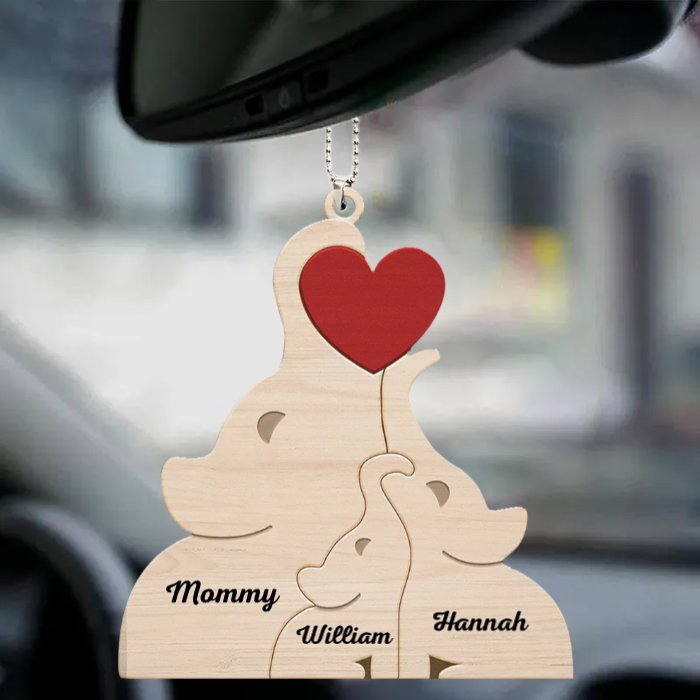 Elephant Mommy & Kids - Personalized Car Ornament - Gift For Mom, Mother's Day, Birthday Gift
