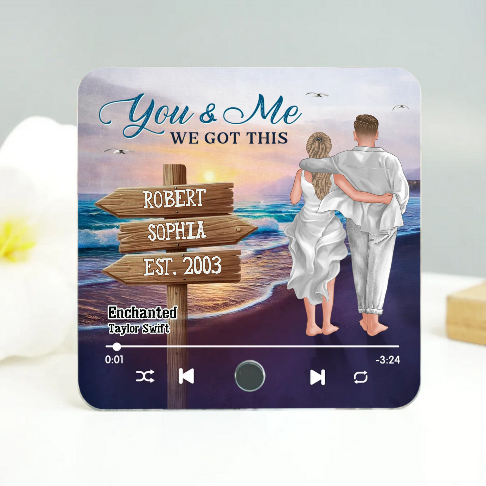 Couple Walking At Beach - Personalized Music Fridge Magnet - Gift For Couple, Anniversary Gift For Husband Wife, Boyfriend Girlfriend