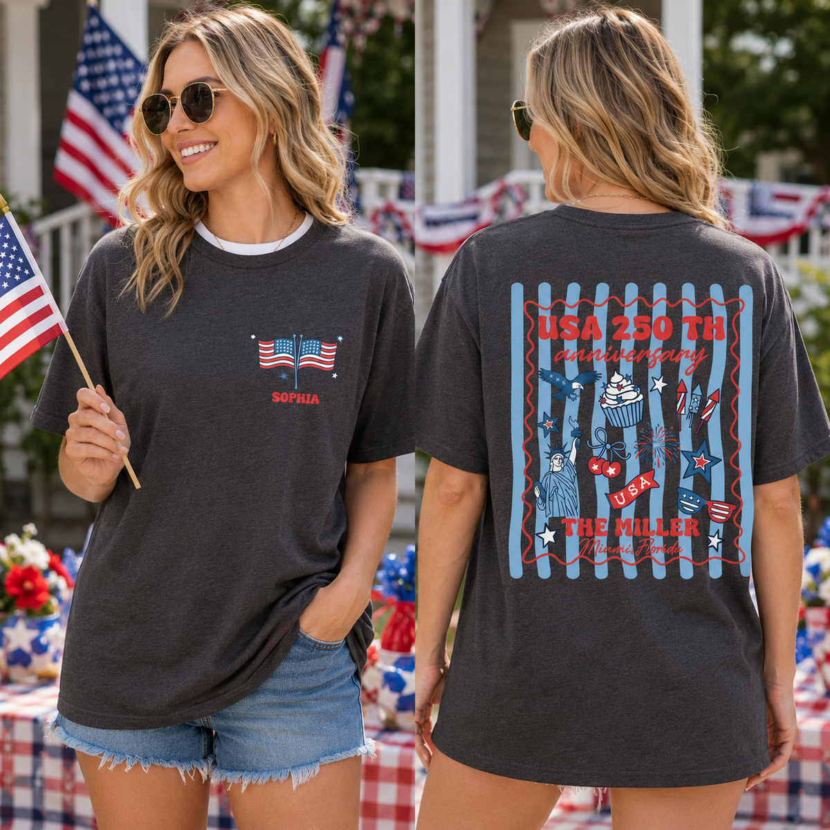 Custom 4th of July Family Name Shirt, Matching Fourth of July American Flag Tee, Personalized Family Crew Tshirt ,Patriotic Freedom Day Tee
