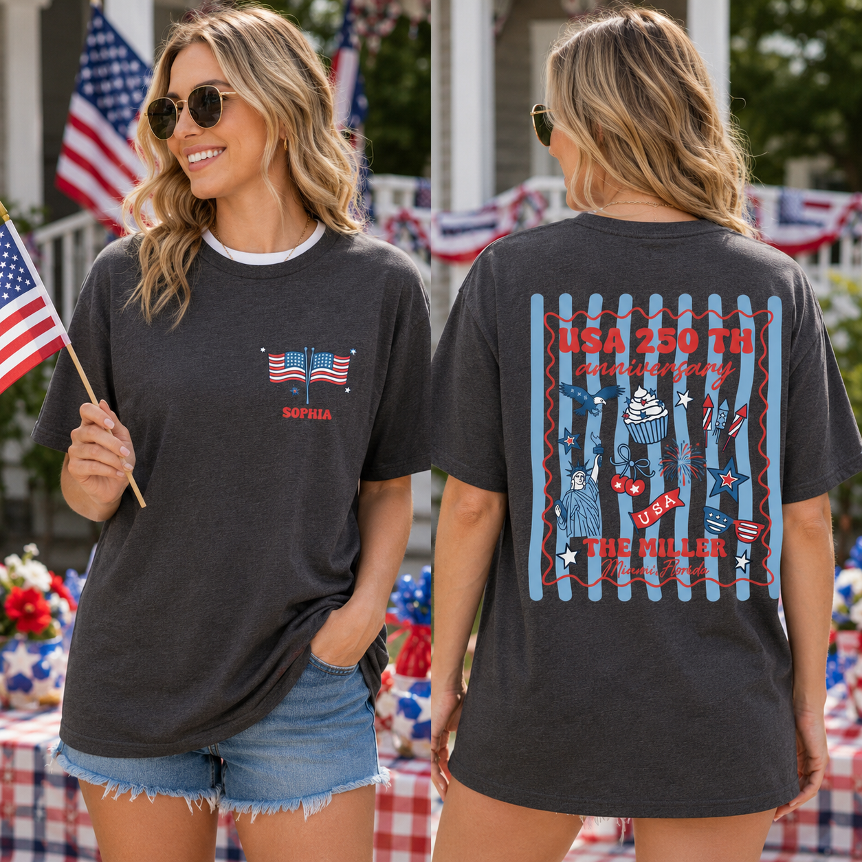 Custom 4th of July Family Name Shirt, Matching Fourth of July American Flag Tee, Personalized Family Crew Tshirt ,Patriotic Freedom Day Tee