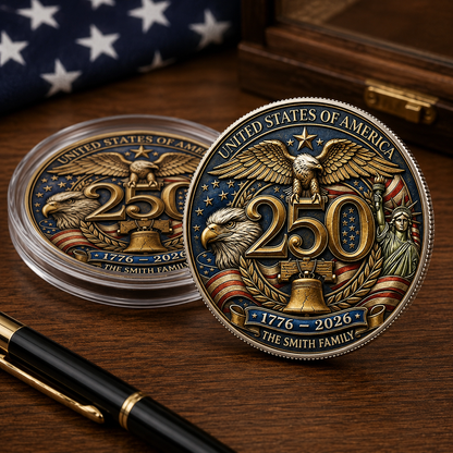 Patriotic 4th of July Family Keepsake Metal Coin Personalized American Heritage Challenge Coin Gift for Family Reunion, Independence Day & Memorial Celebration