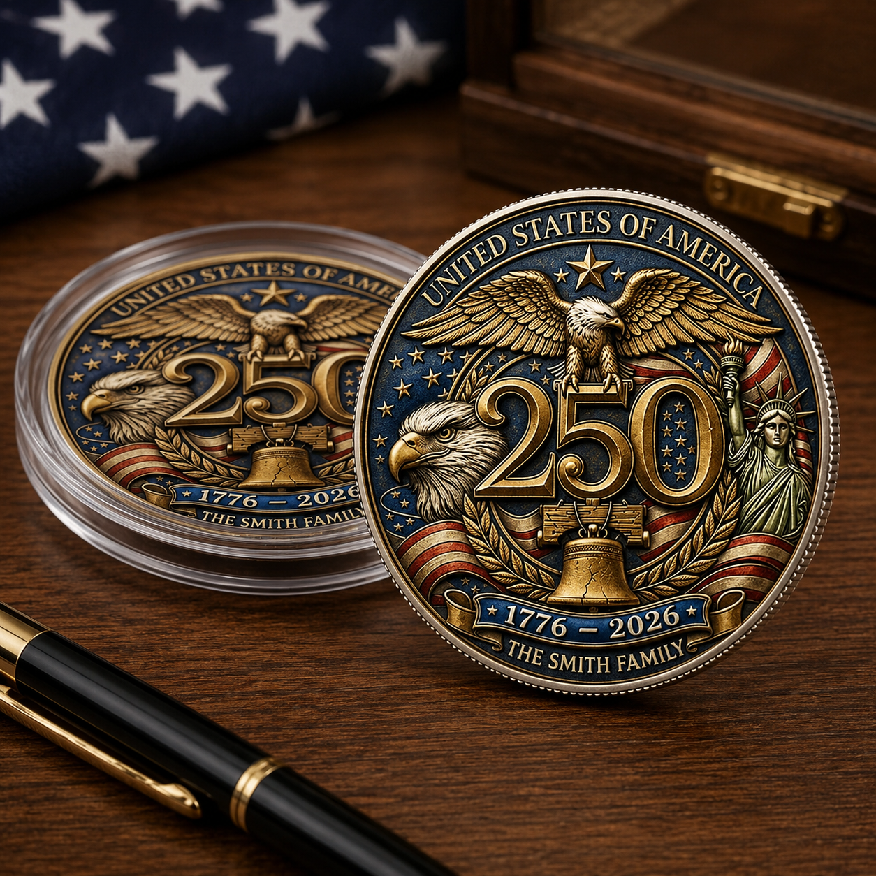 Patriotic 4th of July Family Keepsake Metal Coin Personalized American Heritage Challenge Coin Gift for Family Reunion, Independence Day & Memorial Celebration