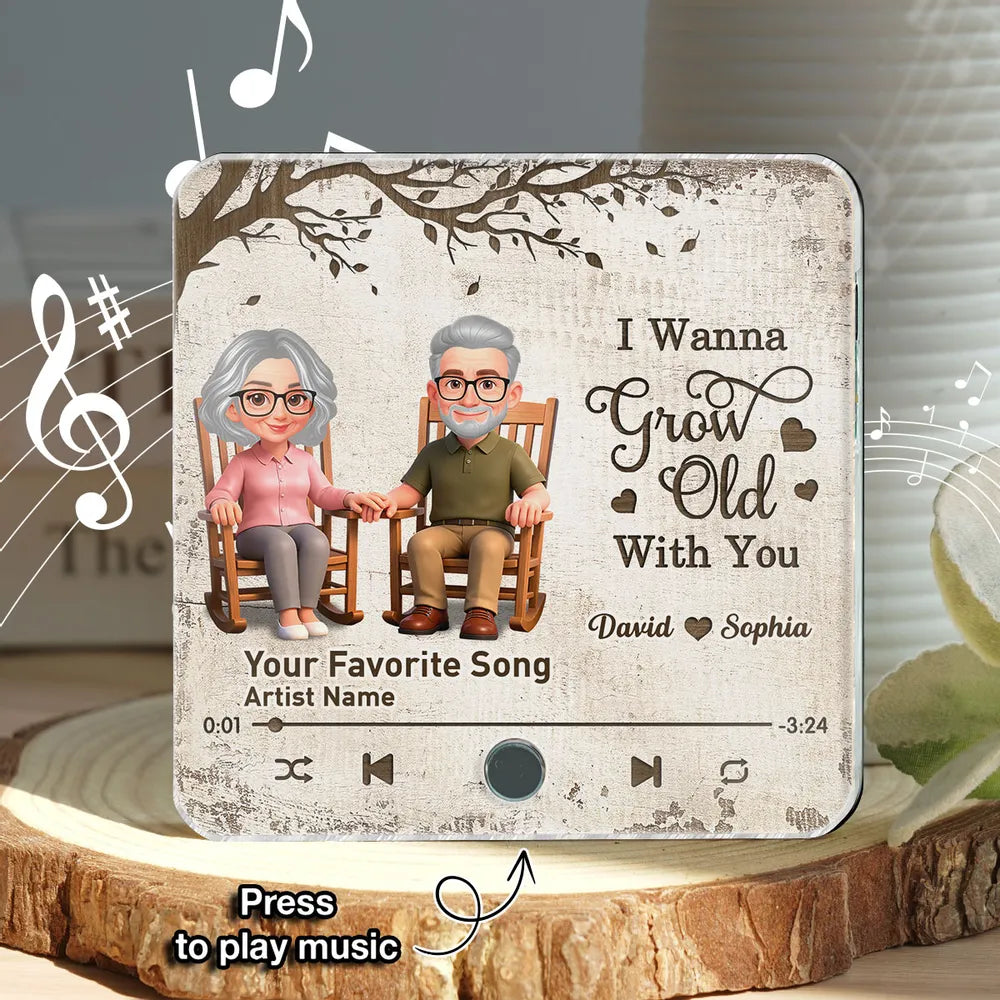 I Wanna Grow Old With You 3D Effect Couple - Personalized Music Fridge Magnet - Anniversary, Valentine's Day Gift For Couple