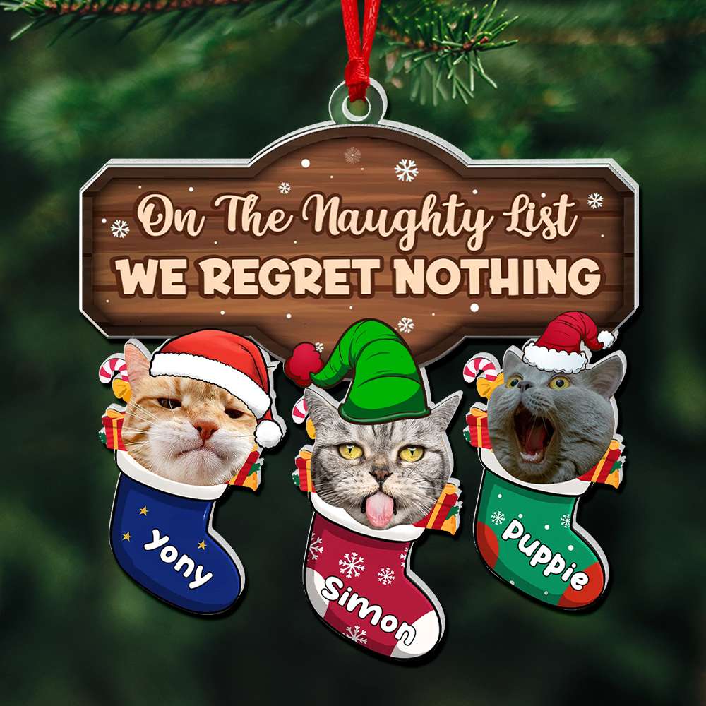On The Naughty List We Regret Nothing - Personalized Acrylic Ornament - Christmas Gift For Pet Lovers