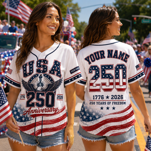 Personalized USA 250 Anniversary Baseball Jersey, Custom Patriotic Shirt, 4th of July Gift 1776