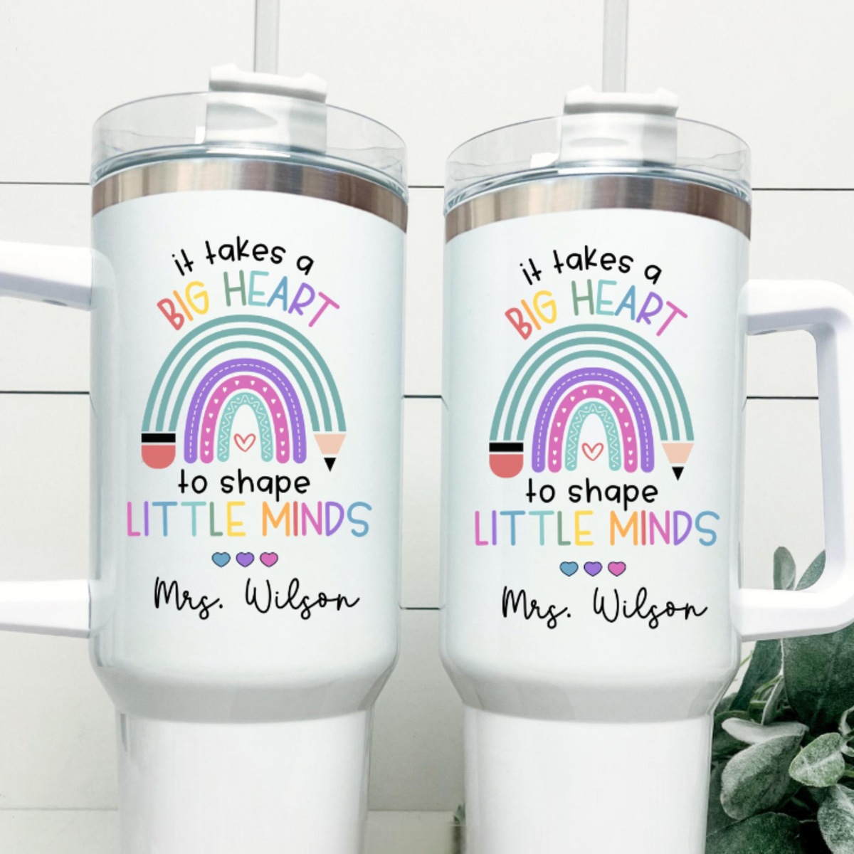 Personalized Teacher Tumbler, Custom 40oz Teacher Tumbler, Teacher Appreciation Gifts, It Takes a Big Heart to Shape Little Minds Teacher Tumbler