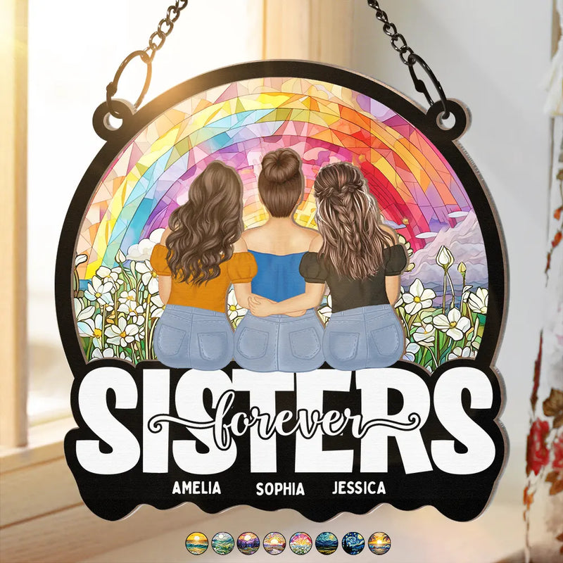 Besties Friends Sisters Forever - Personalized Suncatcher Ornament - Gift For Besties, Soul Sisters, Window Hanging Decoration