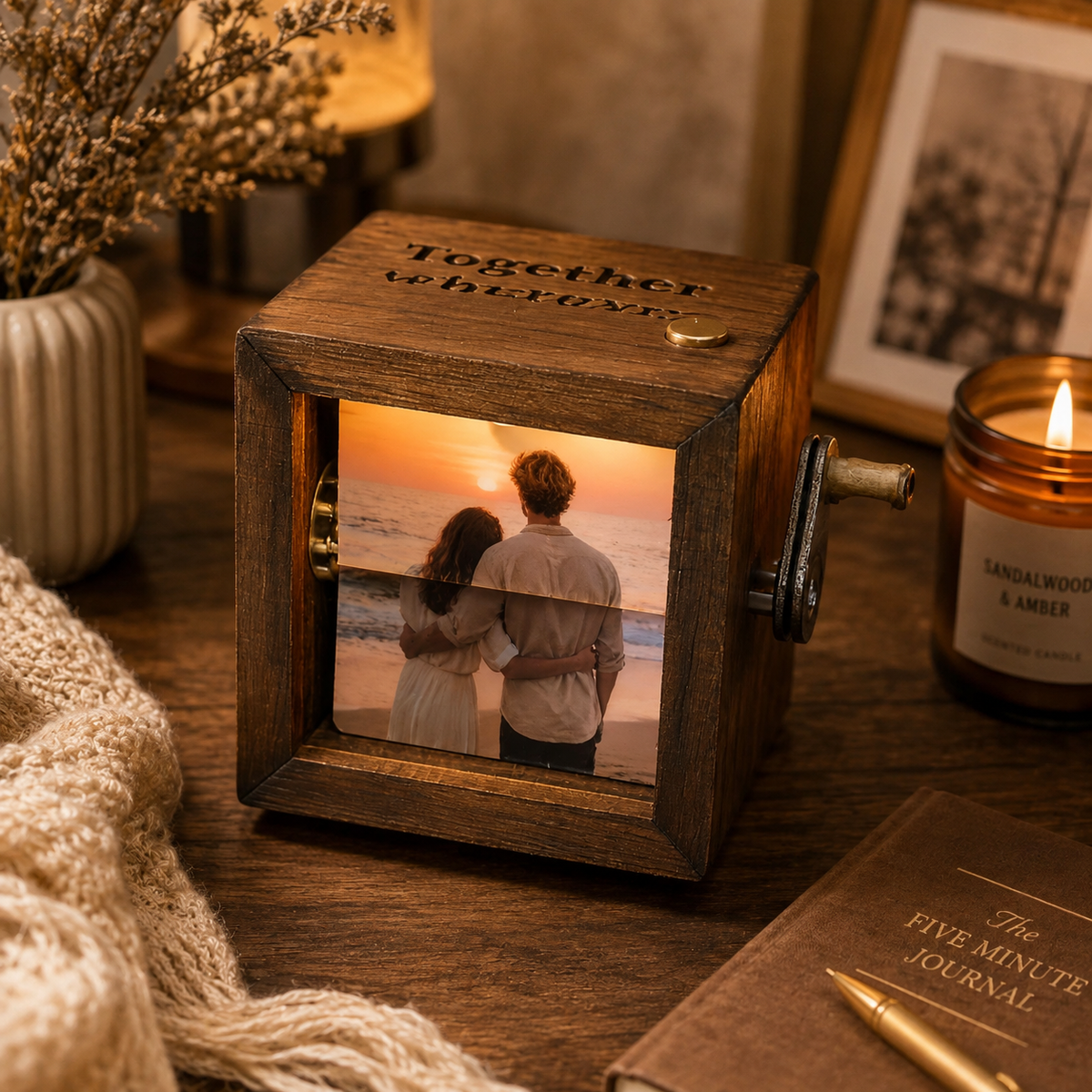 Personalized Photo Flipbook Animation Box, Custom wooden Photo Book with Light, Custom Crank Photobox Picture Box ,Creative Anniversary gifts