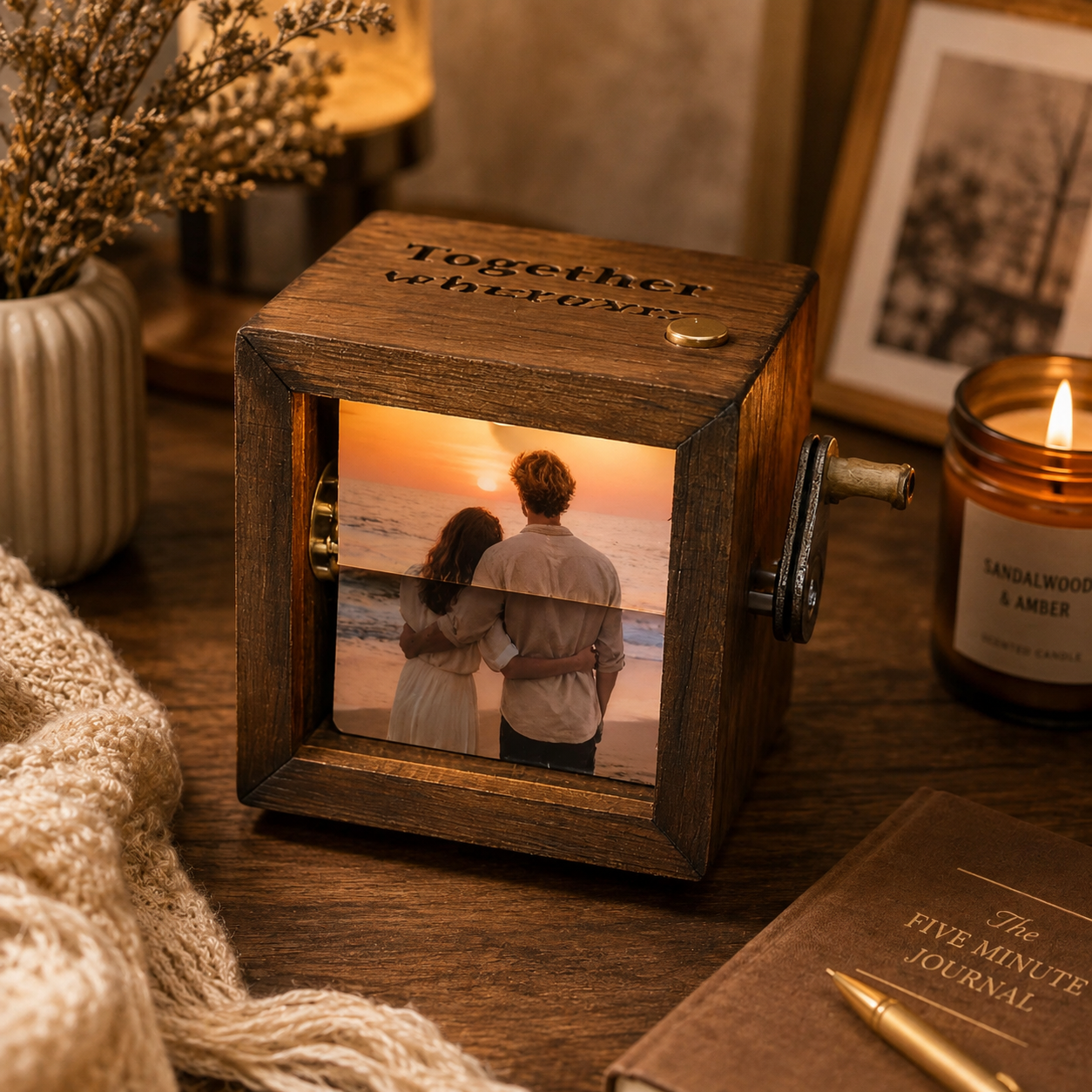 Personalized Photo Flipbook Animation Box, Custom wooden Photo Book with Light, Custom Crank Photobox Picture Box ,Creative Anniversary gifts