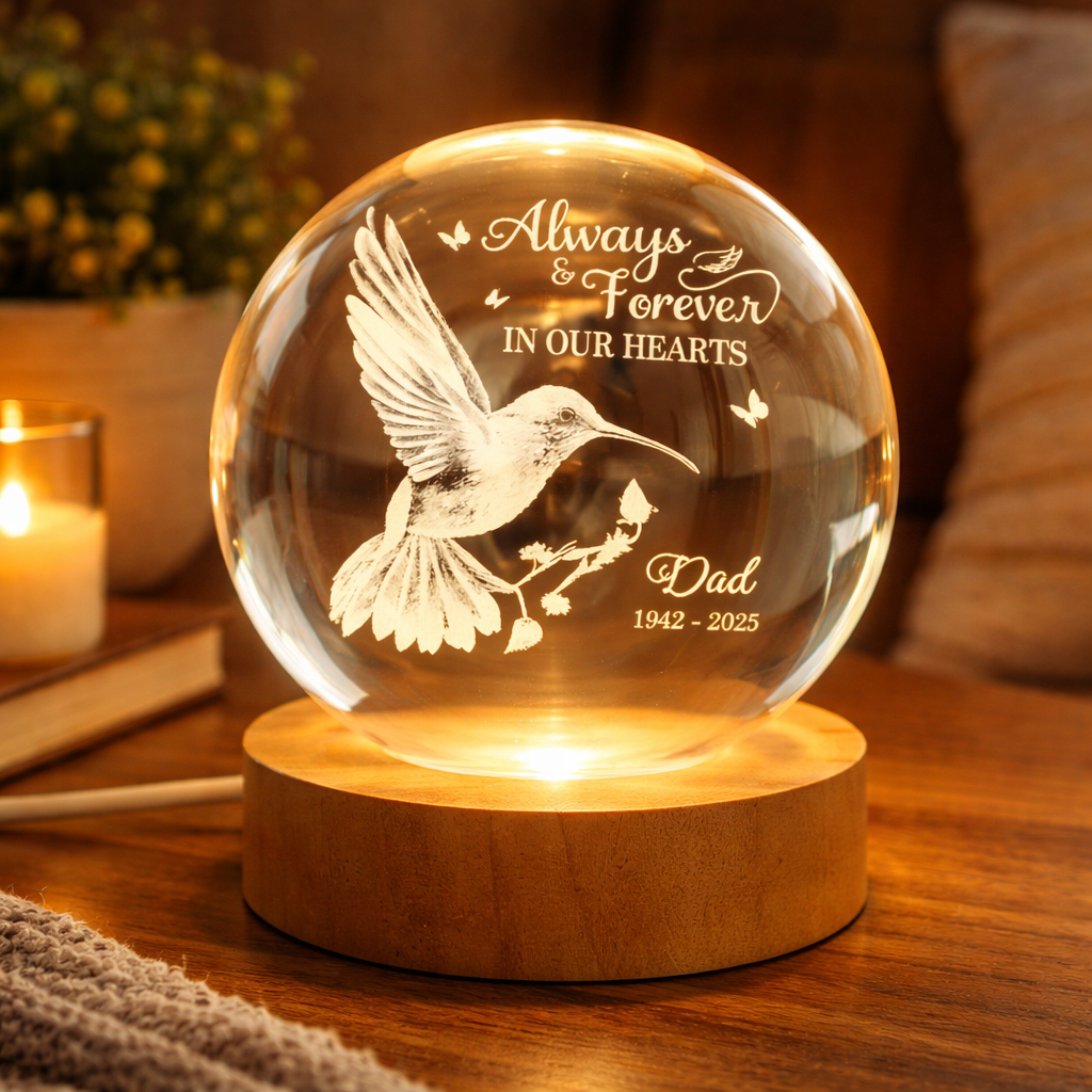 Hummingbird I Am Always With You - Personalized Crystal Ball Night Light - Memorial Gift For Family