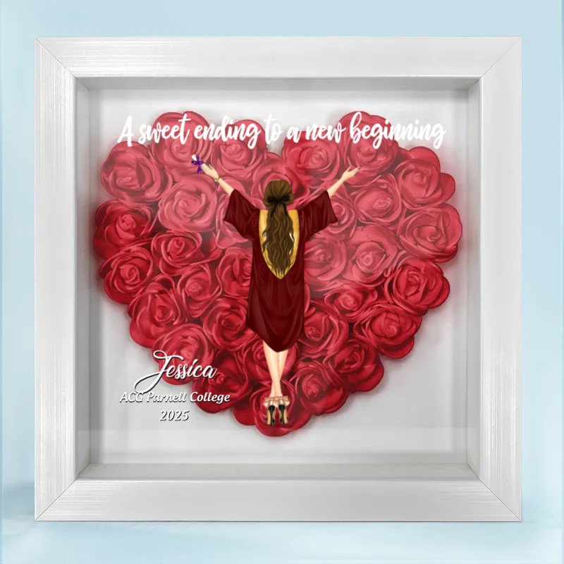A Sweet Ending To A New Beginning Graduation - Personalized Flower Frame Box - Graduation Gift