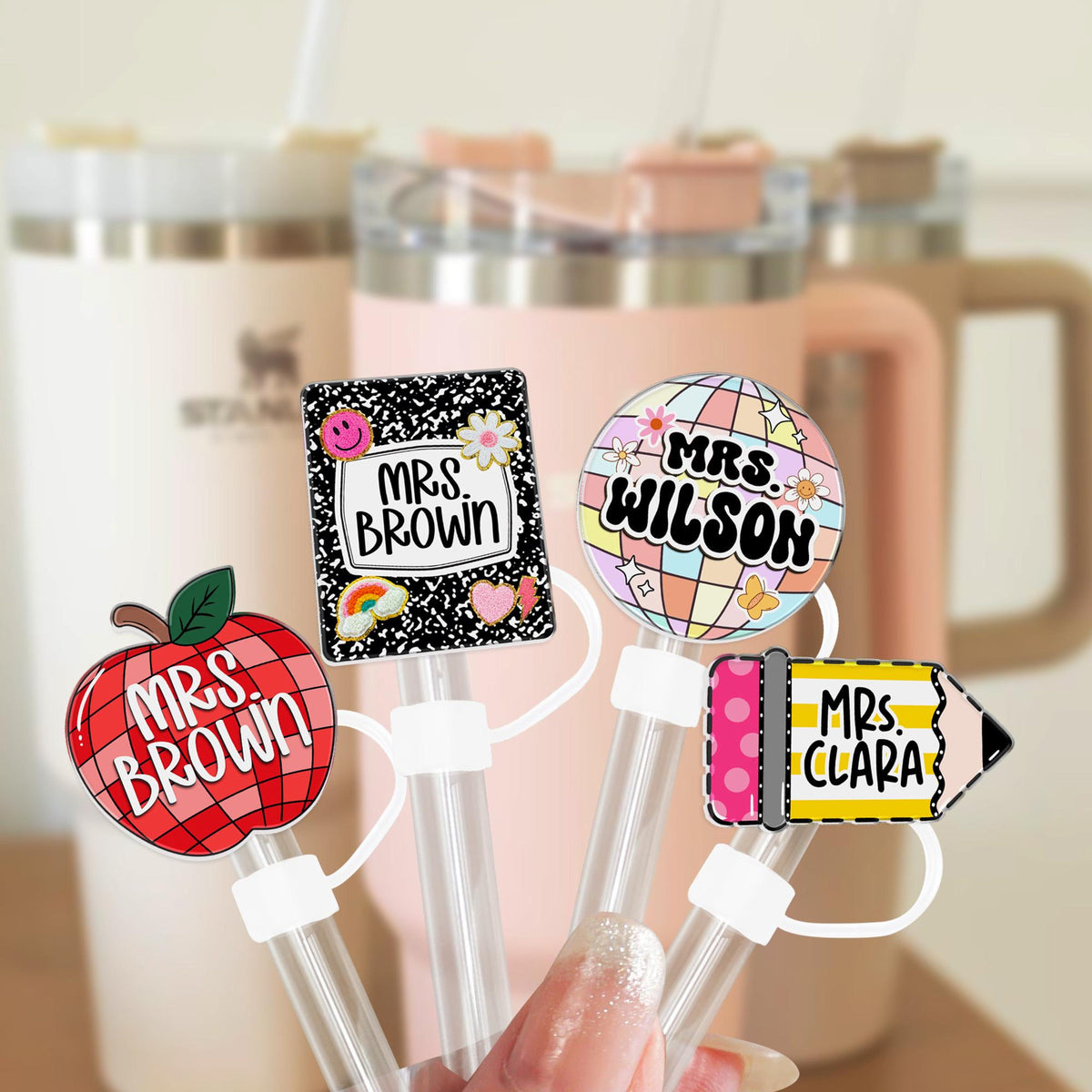 Teacher Straw Topper for Cup, Personalized Teacher Gifts, Custom Teacher Straw Cover, Gift For Teacher