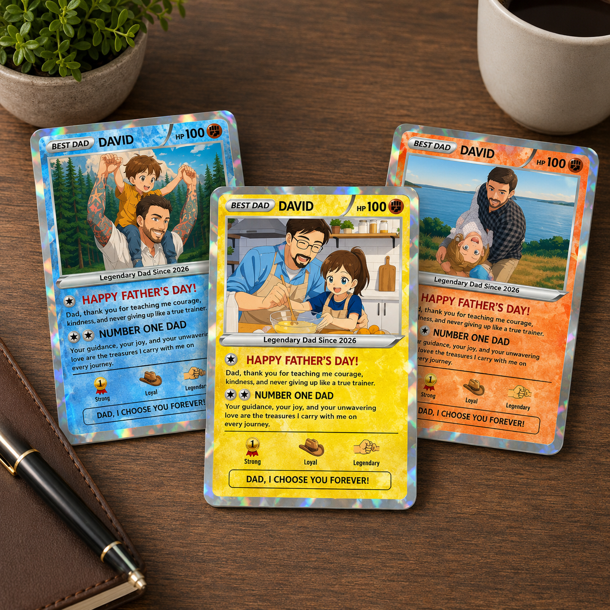 Custom Father's Day Poke Card, Personalized Poke Anime Dad Card, Father's Day Gift, Custom Anime Card, Gamer Dad Gift, Gift for Husband