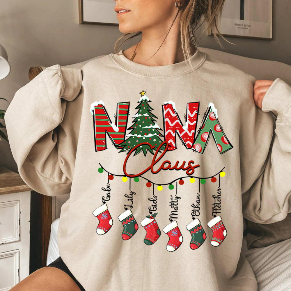 Custom Christmas Nana claus Sweatshirt, Christmas Nana Claus Sweatshirt, Custom Nana Christmas Shirt, Nana Hoodie Custom kids, Nana claus