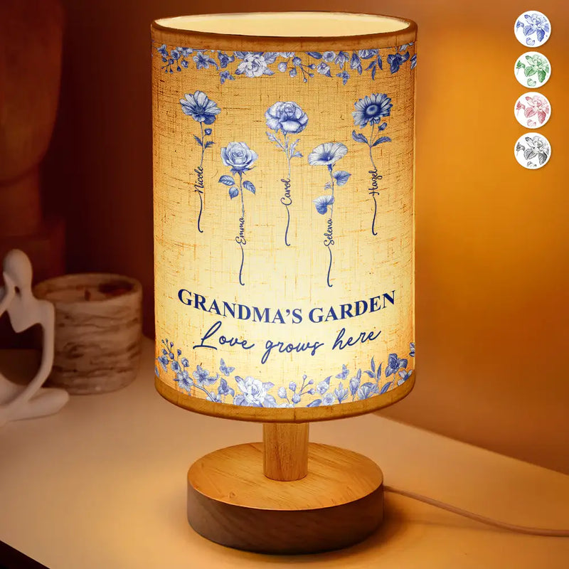 Mom Grandma's Garden Birth Month Flower Toile De Jouy - Personalized Fabric Lamp - Gift For Mom Grandma, Birthday Gift