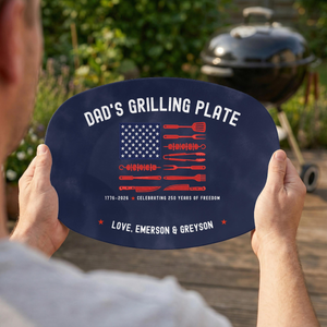Personalized Dad Grilling Platter, Patriotic BBQ Plate, Custom Grill Master Gift, American Flag BBQ Tray, Fathers Day Gift from Kids