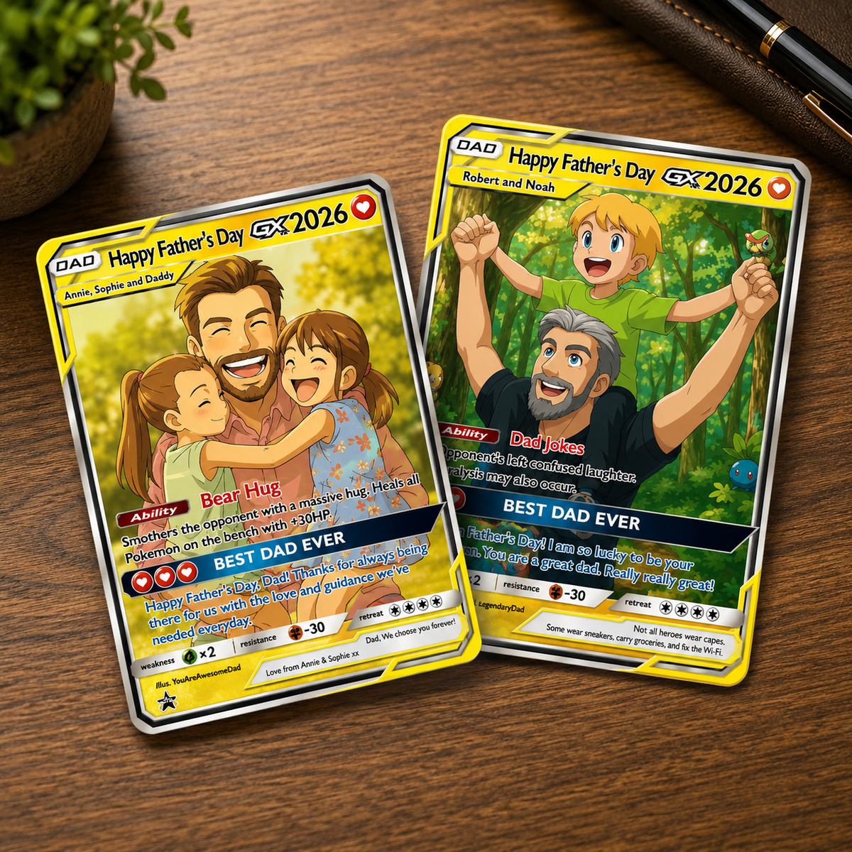 Personalized Father's Day Card, Custom Photo Best Dad Card, Gift For Dad, Custom Photo Anime Style Father's Day Gift