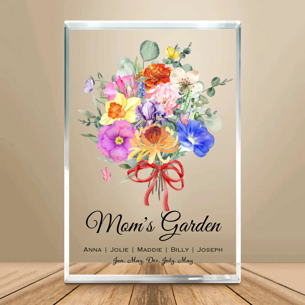 Mom's Flower Bouquet - Personalized Acrylic Plaque - Gift For Mom, Mother's Day, Birthday Gift