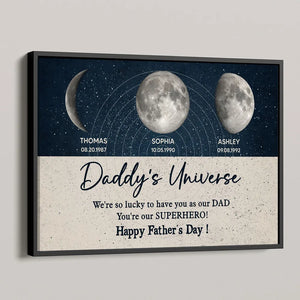 Daddy's Universe Moon Phases - Personalized Canvas - Gift For Dad, Father's Day, Birthday Gift