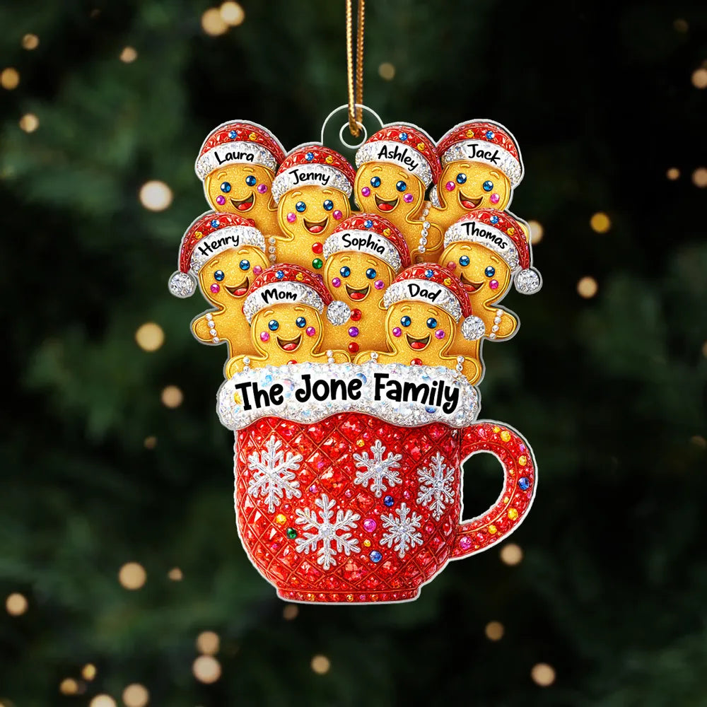 Gingerbread Family 3D Crystal Effect - Personalized Acrylic Ornament - Heartfelt Christmas Gift for Loved Ones