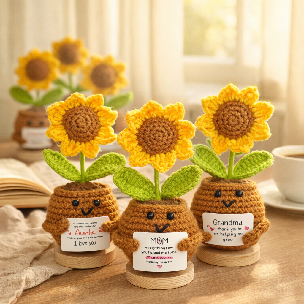 Adorable Handmade Crochet Sunflower Gifts, Crochet Flowers Decor, Mother's Day Gifts, Love You Mom, Thanks Mom, Flower Gifts for Mom Aunt Grandma