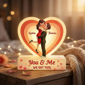 3D Kissing Couple Pink Heart - Personalized Acrylic Light Box - Heartfelt Valentine's Day Gift, Anniversary Gift For Couple