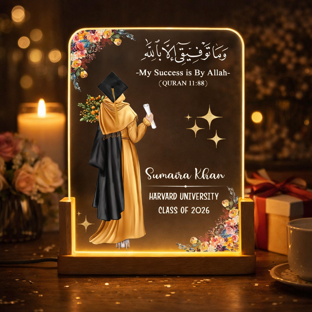 Custom Muslim Graduation Night Light with Wooden Base, Islamic Highschool College Grad Gifts, Muslim Graduate Keepsake Gift, Class of 2026