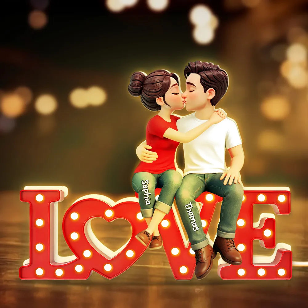 Love Couple Sitting Kissing - Personalized Light Box - Valentine's Day Gift For Couple, For Him, For Her