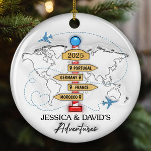 Travel Couple Goal, Personalized Custom 3D Inflated Effect Ceramic Ornament, Christmas Gift For Couple
