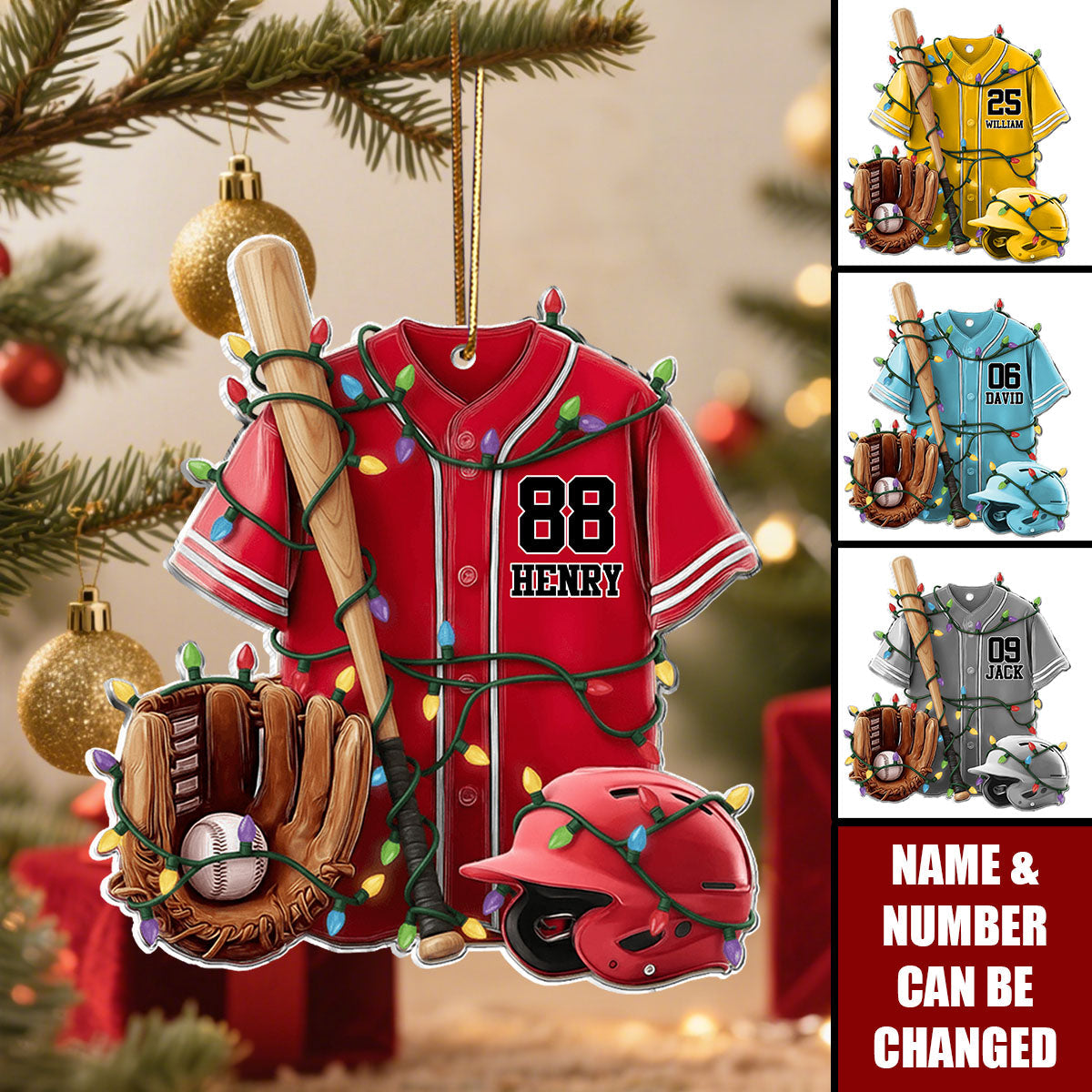 Baseball Uniform & Helmet - Personalized Acrylic Ornament - Christmas Gift For Baseball Lovers