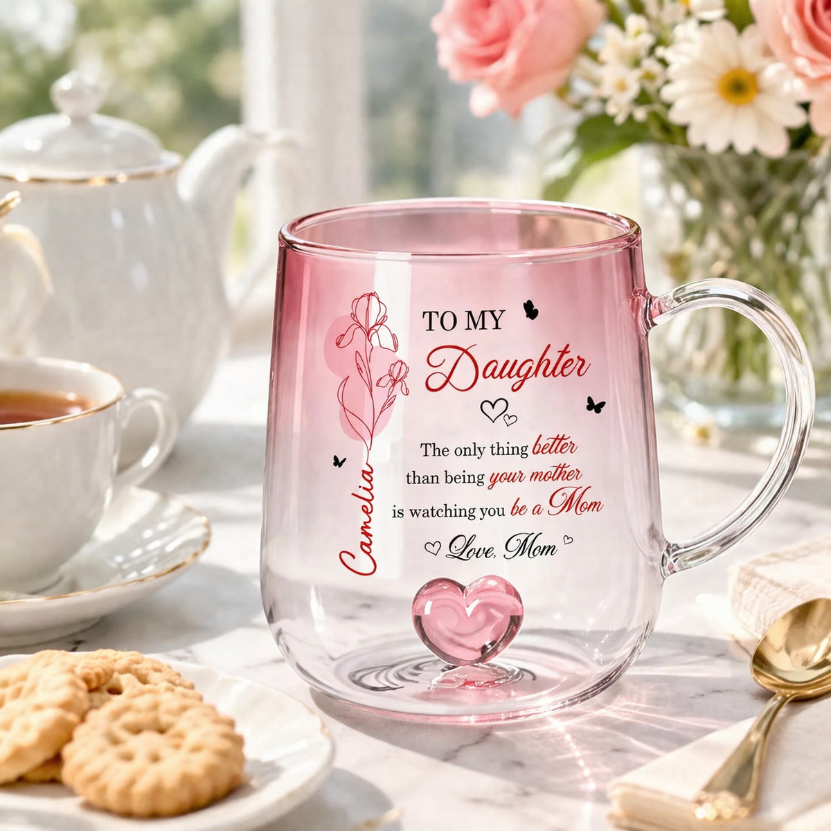 To My Daughter Watching You Be a Mom - Personalized Gradient Glass Mug - Mother's Day Gift for Daughter