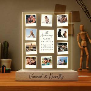 Couple Photo Collage Led Light, 1st Anniversary Gift for Couple, Valentine's Gift For Him Her, Photo Collage Acrylic Plaque, Boyfriend Gifts