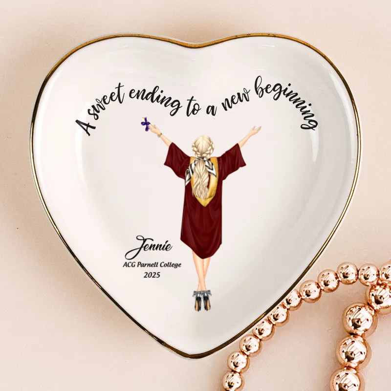 Graduation A Sweet Ending To A New Beginning - Personalized Jewelry Plate - Graduation Gift