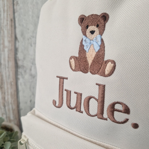 Personalised Teddy Bear Backpack, Cute Bear Embroidered Bag, Back to School, Nursery Teddy Bag, Toddler Backpack
