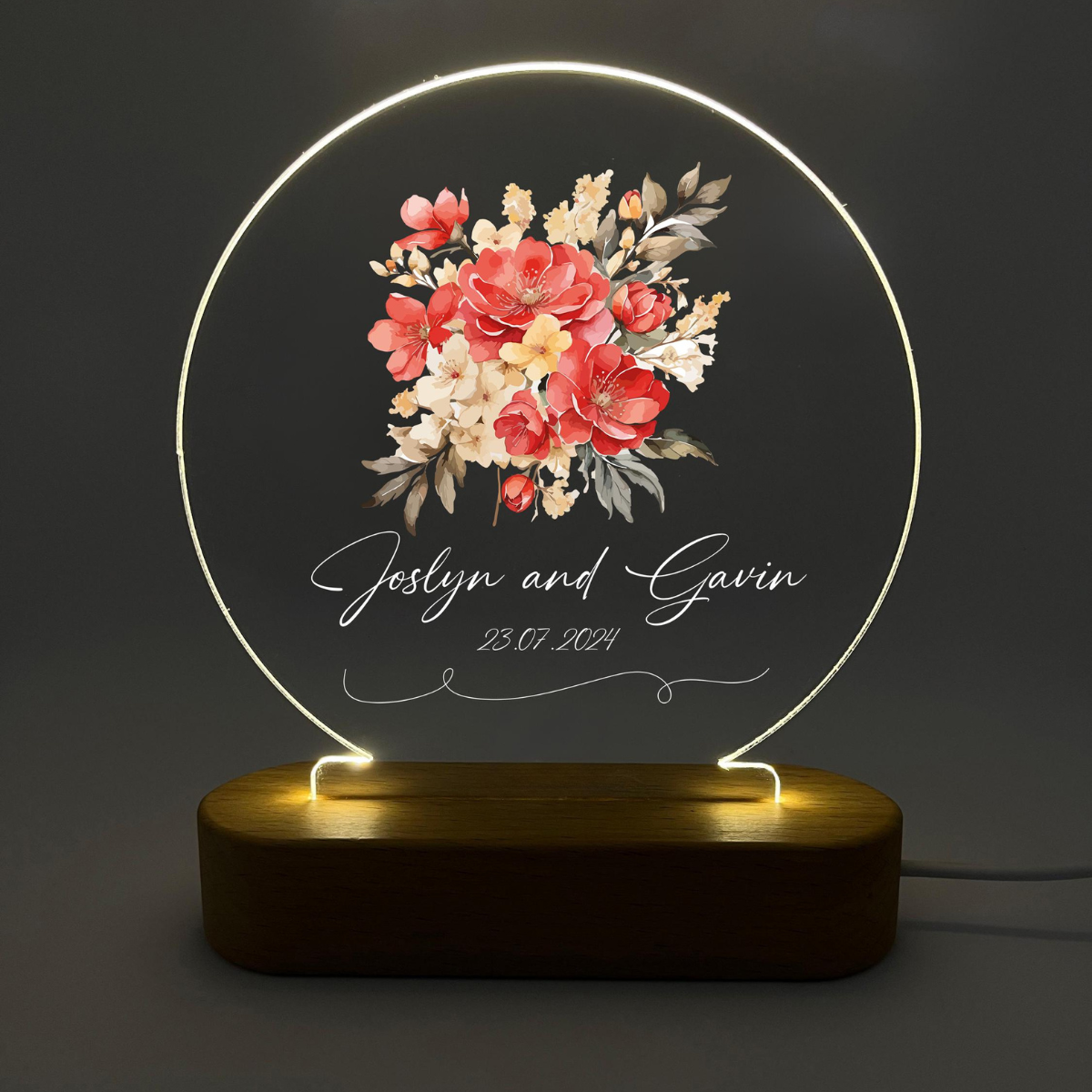 Custom Couples Name Night Light with Sunflower, Personalized Led Night light, Anniversary Gift, Valentines Gift, Unique Wedding Gift