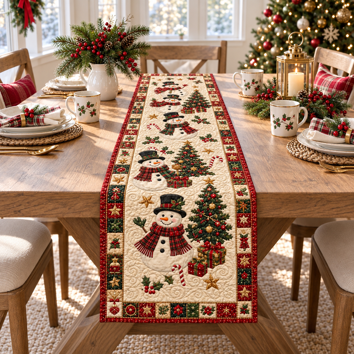 Christmas Quilted Table Runner, Holiday Winter Dining Table Decor, Festive Winter Table Centerpiece, Festive Farmhouse XmasHome Decoration