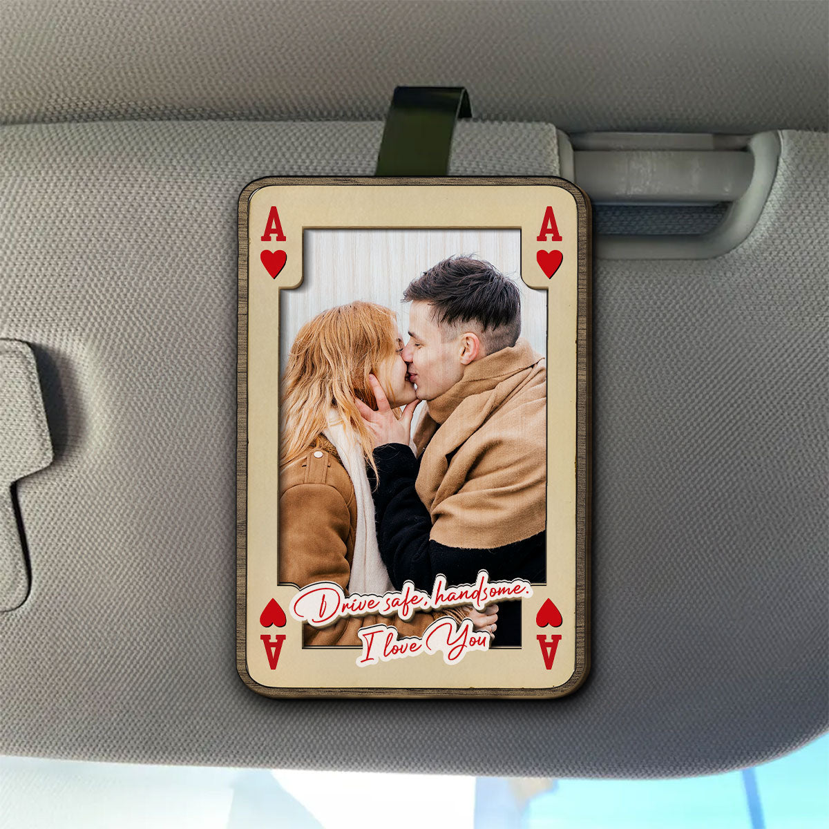 King And Queen Of Hearts - Personalized Car Visor Clip - Gift For Couple