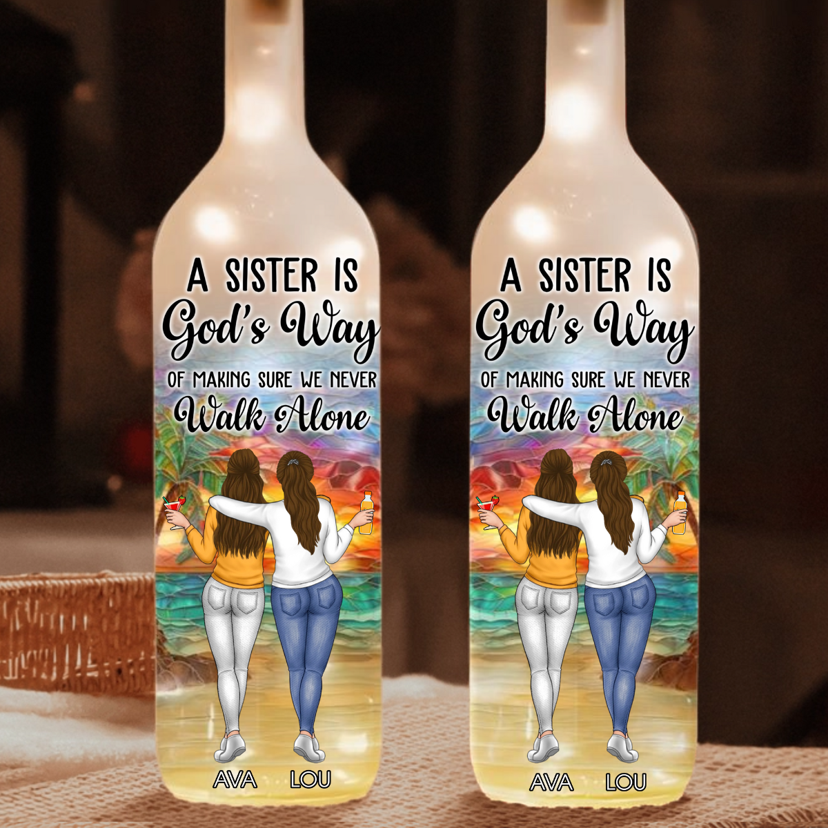 Friends Are God's Way Of Making Sure we Never Walk Alone - Personalized Bottle Lamp - Christmas Gift For Sisters, Besties, BFF