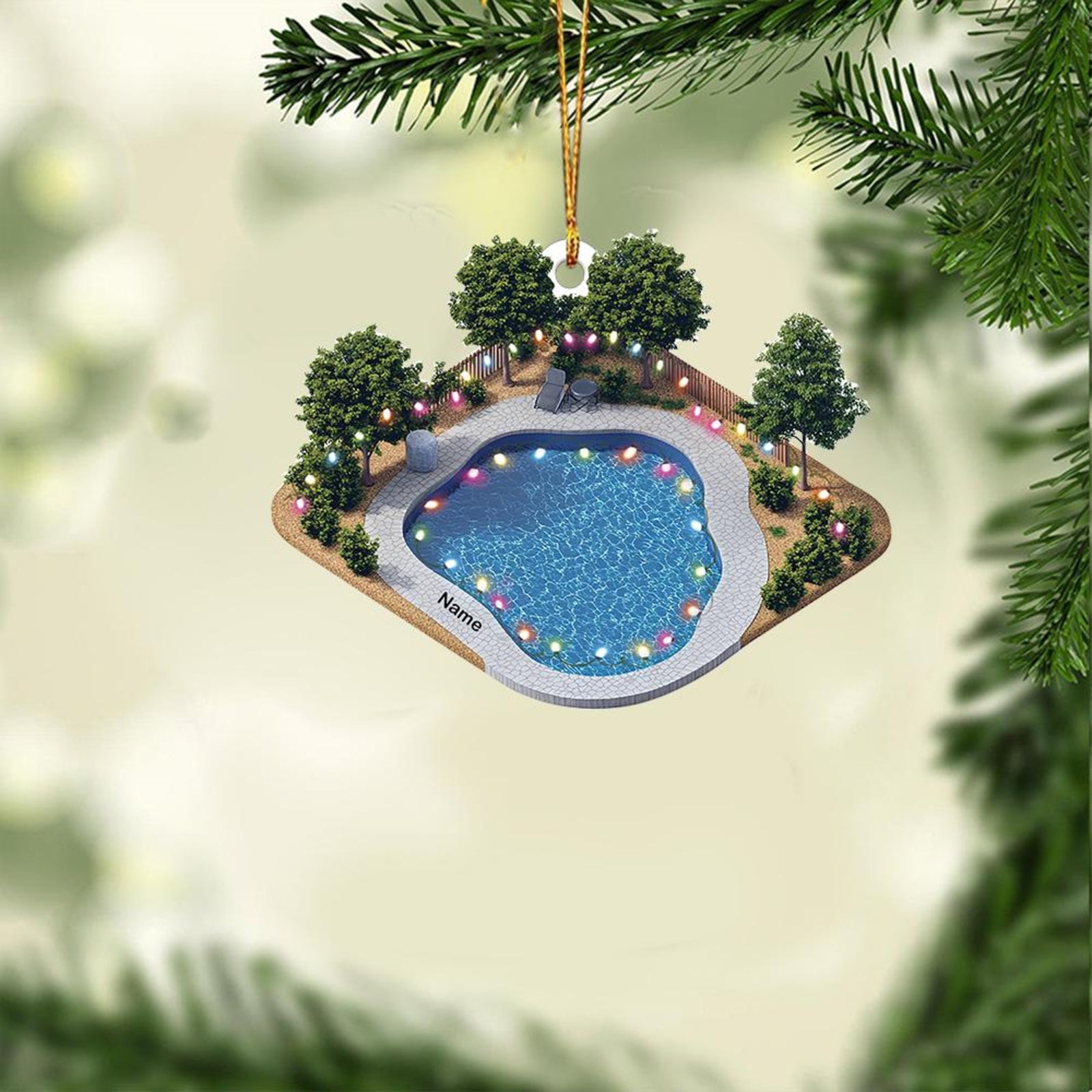 Personalized Swimming Pool Ornament, Swimming Pool Christmas Ornament, Pool Lovers Ornament Gift, Pool Holiday Ornament Decor