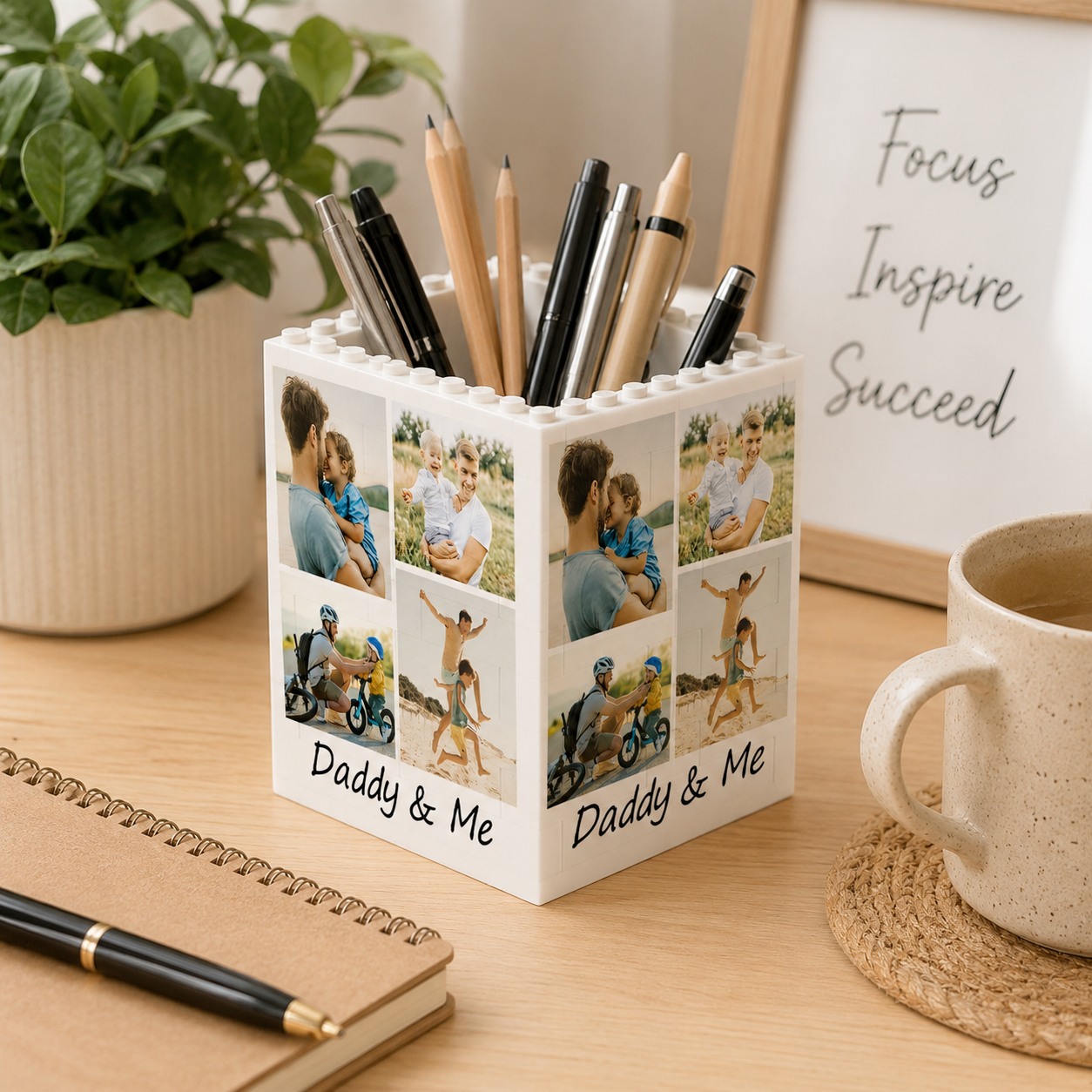Custom Photo Collage Building Block Pen Holder, Unique Gift for Dad, Dad And Me Photo Blocks, Gift For Husband, Bricks Puzzle Fathers Day