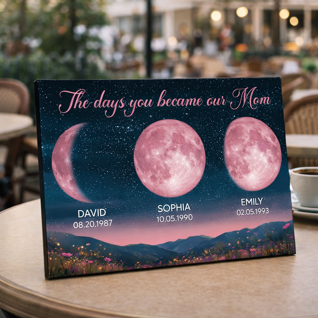 The Day You Became Our Mom Pink Moon Phase - Personalized Canvas - Gift For Mom, Mother's Day, Birthday Gift