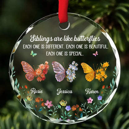 Sea Glass Siblings Butterflies - Personalized Crystal Ornament - Christmas Gift For Siblings, Family