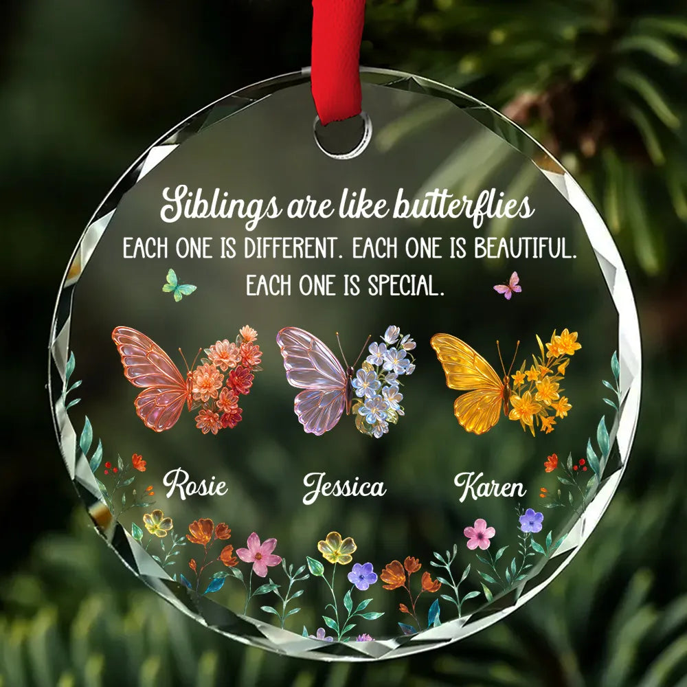 Sea Glass Siblings Butterflies - Personalized Crystal Ornament - Christmas Gift For Siblings, Family