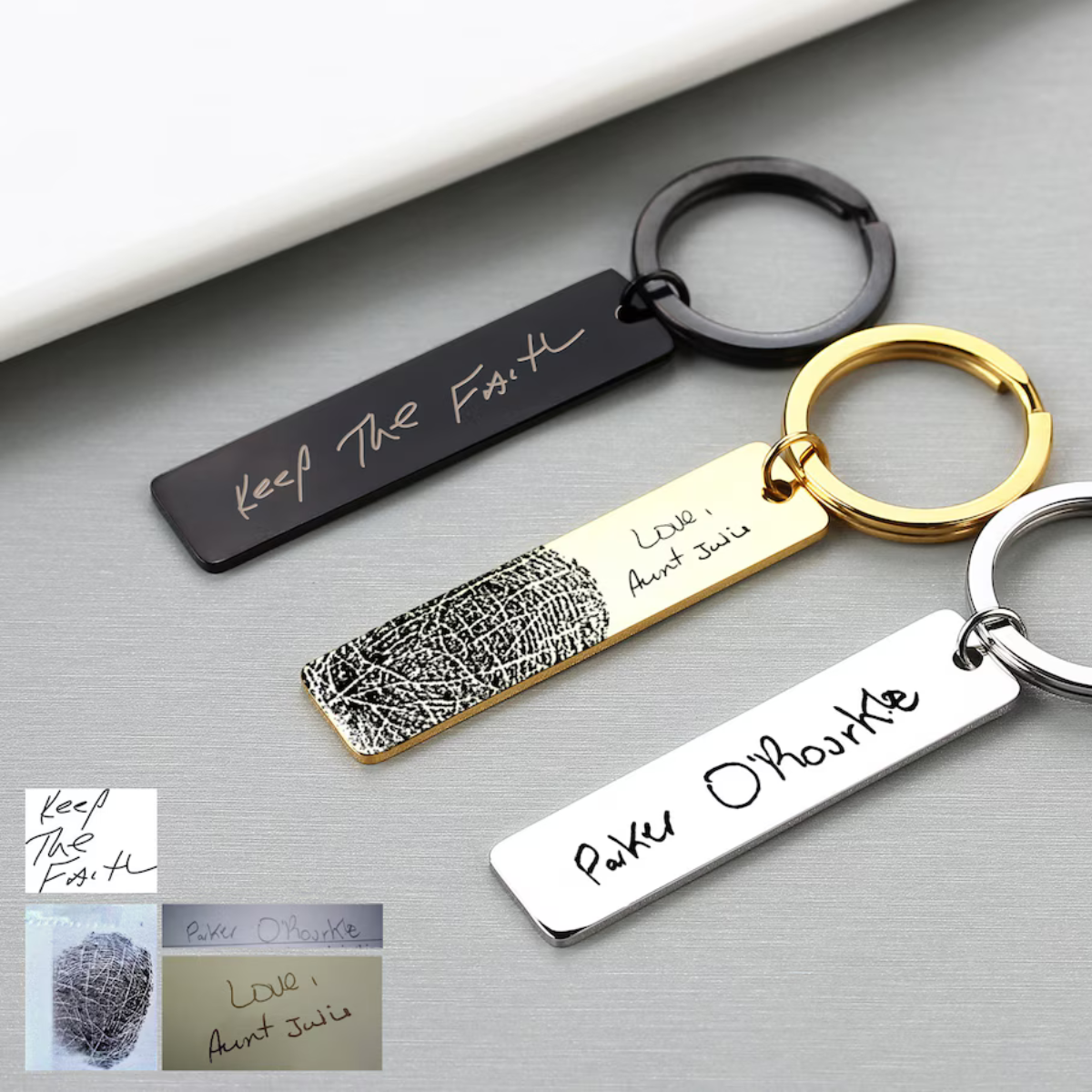 Actual Handwriting Keychain Custom Fingerprint Keychain, Personalized Father's Day Gift, Memorial Gift
